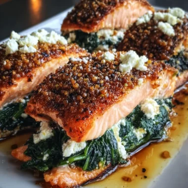 Crispy Stuffed Salmon with Spinach and Whipped Feta Recipe