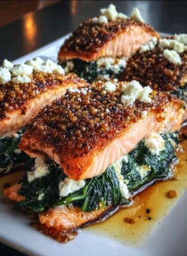 Crispy Stuffed Salmon with Spinach and Whipped Feta Recipe
