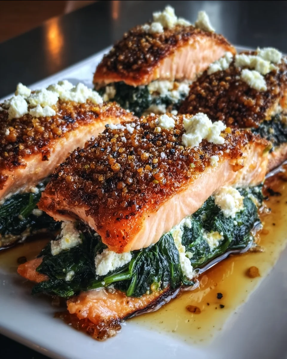 Crispy Stuffed Salmon with Spinach and Whipped Feta Recipe