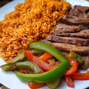 Delicious Steak Fajita Plate With Seasoned Rice Recipe