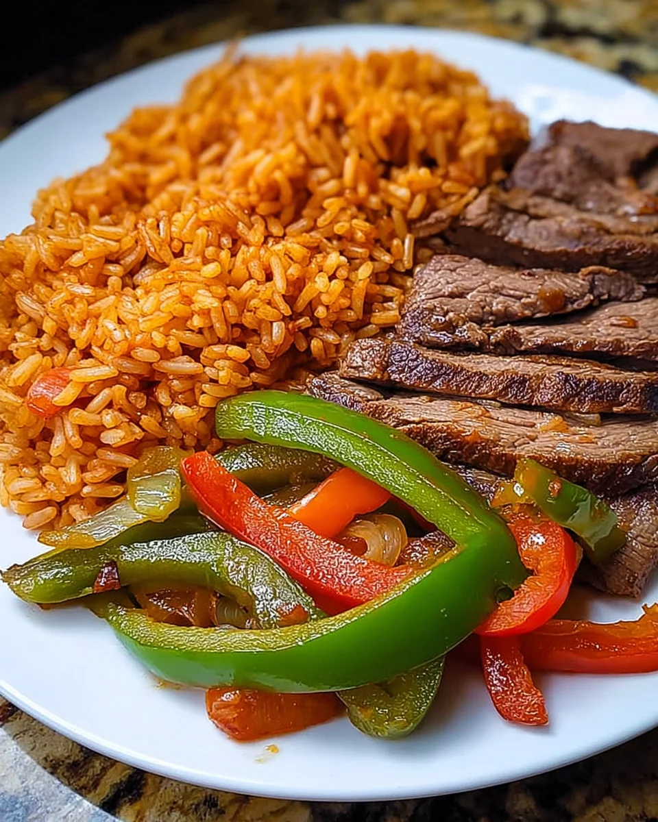 Delicious Steak Fajita Plate With Seasoned Rice Recipe