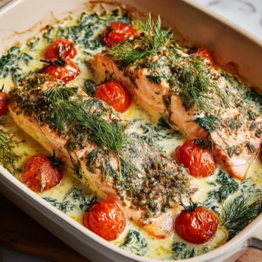 Deliciously Easy Creamy Boursin Salmon Bake Recipe