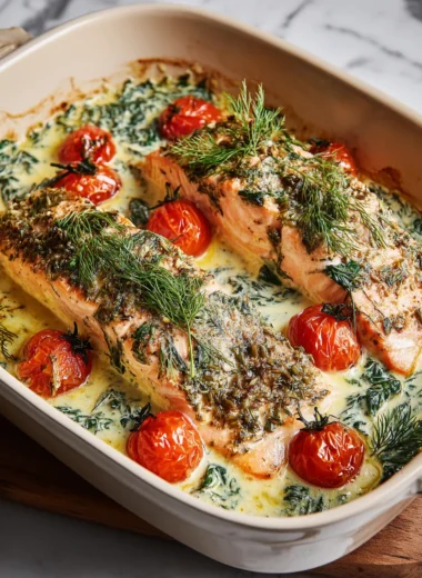 Deliciously Easy Creamy Boursin Salmon Bake Recipe