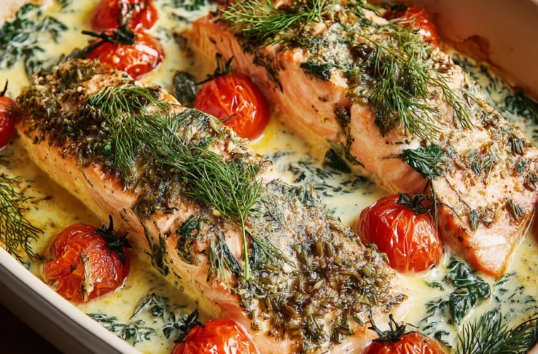 Deliciously Easy Creamy Boursin Salmon Bake Recipe