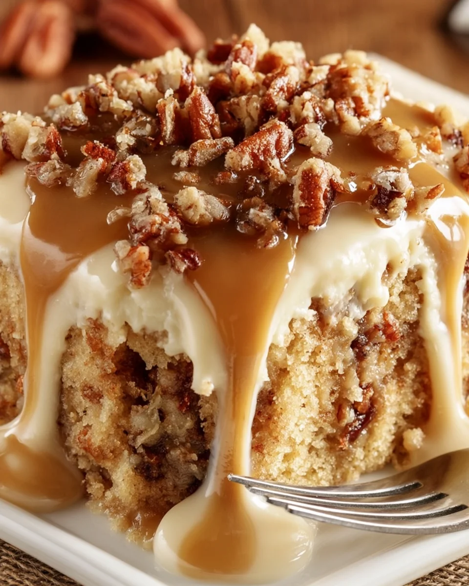Delicious Butter Pecan Praline Poke Cake Recipe