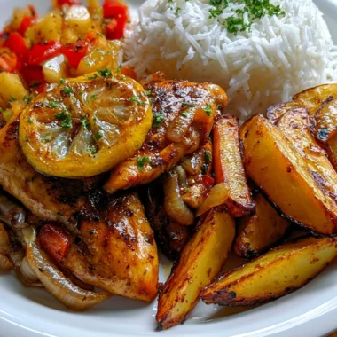 Ultimate Lemon-Garlic Chicken Recipe with Rice and Crispy Potato Wedges