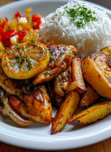 Ultimate Lemon-Garlic Chicken Recipe with Rice and Crispy Potato Wedges