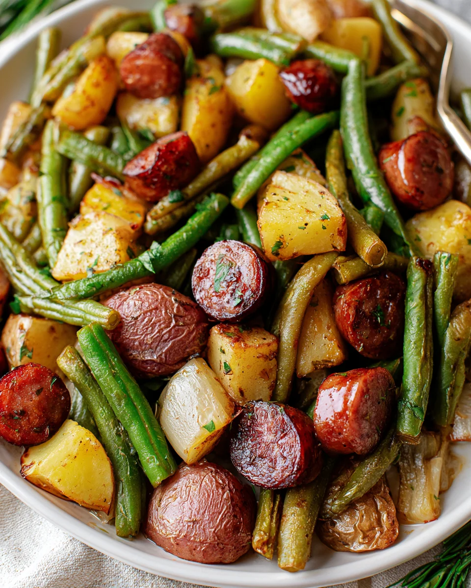 Easy One Pan Sausage, Green Beans, and Potatoes Recipe
