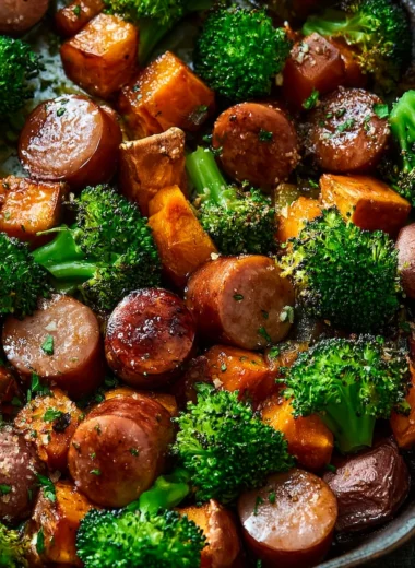 Honey Garlic Sausage and Sweet Potato Sheet Pan Dinner Recipe