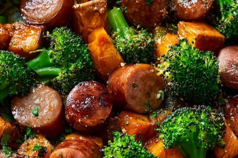 Honey Garlic Sausage and Sweet Potato Sheet Pan Dinner Recipe