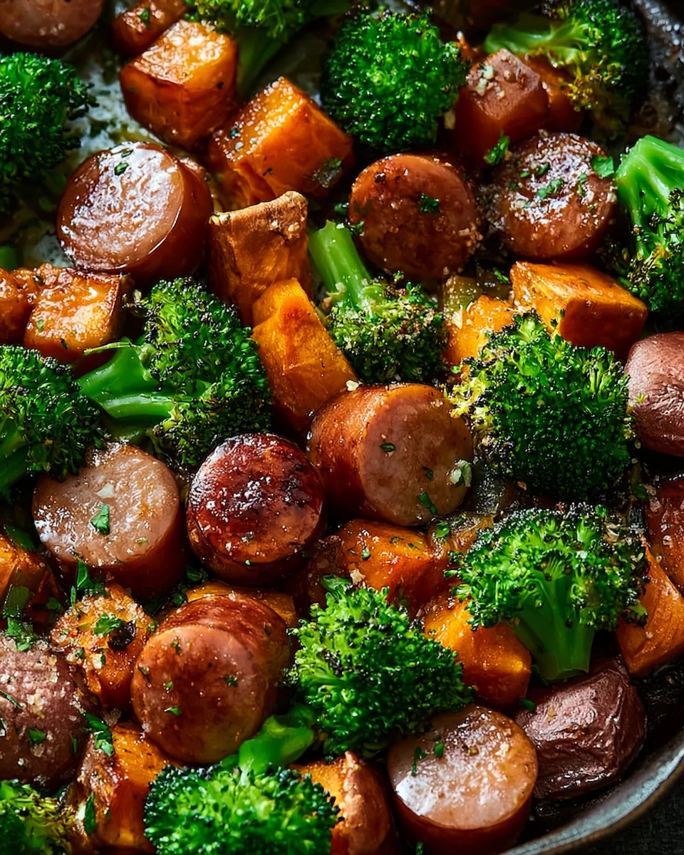 Honey Garlic Sausage and Sweet Potato Sheet Pan Dinner Recipe