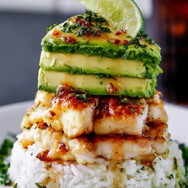 Honey Lime Chicken Avocado Rice Stack Recipe
