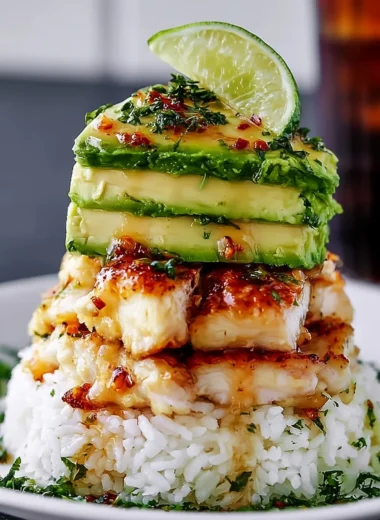 Honey Lime Chicken Avocado Rice Stack Recipe