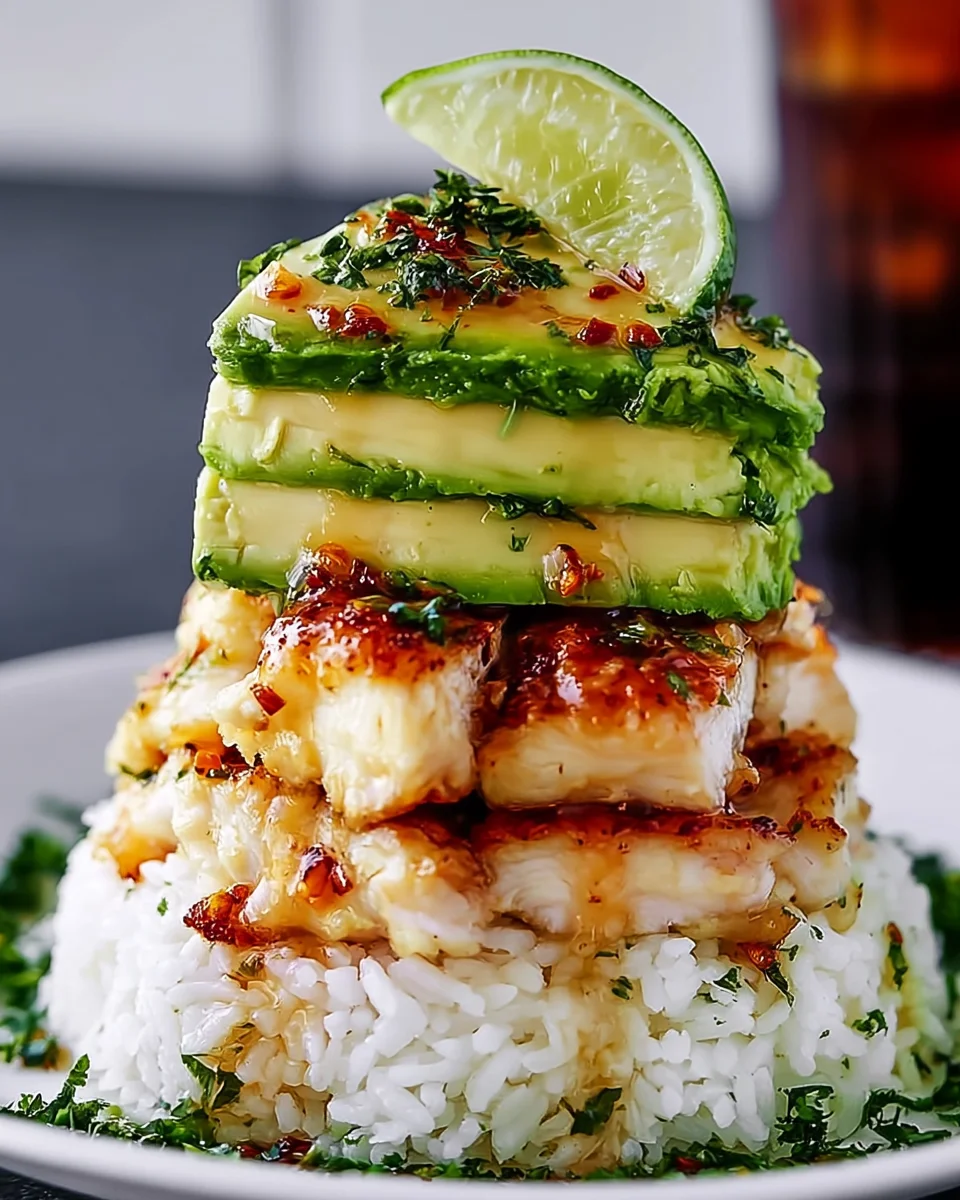 Honey Lime Chicken Avocado Rice Stack Recipe
