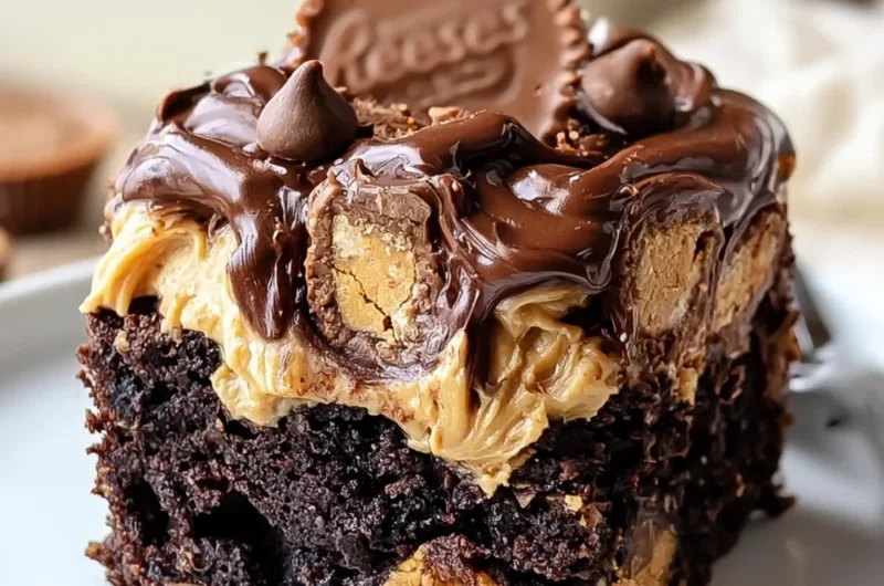Indulgent Reese’s Chocolate Peanut Butter Cup Earthquake Cake Recipe