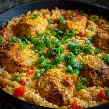Spicy Creamy Cajun Parmesan Chicken Rice Skillet Recipe