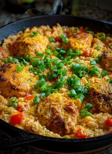 Spicy Creamy Cajun Parmesan Chicken Rice Skillet Recipe