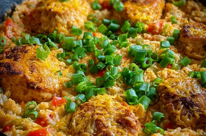 Spicy Creamy Cajun Parmesan Chicken Rice Skillet Recipe