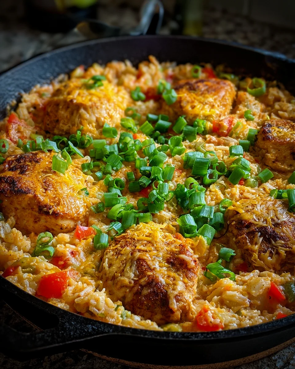 Spicy Creamy Cajun Parmesan Chicken Rice Skillet Recipe